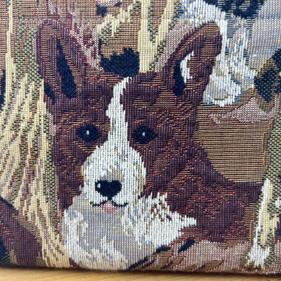 Dog Shoulder Purse Dog Breed Tapestry 2 Handle Handbag Wood Top Close Corgi - Picture 4 of 9